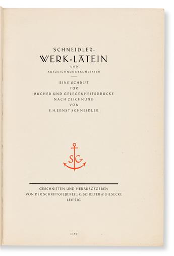 [SPECIMEN BOOK — F.H. ERNST SCHNEIDLER]. Die Schneidler Werk-Latien. J.G. Schelter & Giesecke, Leipzig. Circa 1921.